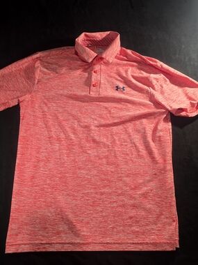 Under Armour Men's Heather Coral Polo with Navy Logo
